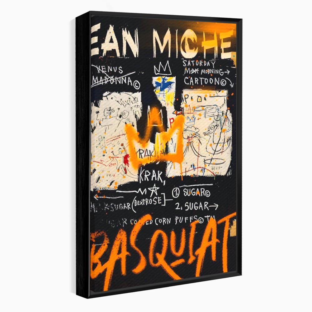 Tablou canvas cu tablou canvas cu arta graffiti jean-michel basquiat, in rama de aluminiu negru